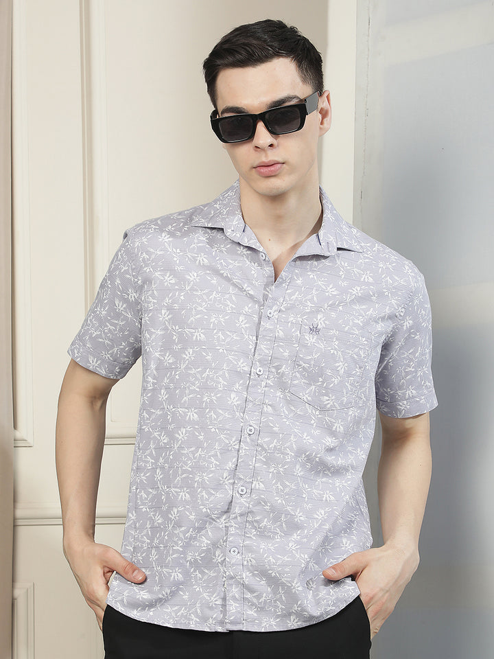 Purple Floral Print 100% Cotton Shirt