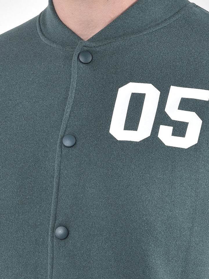 Green Color-Block Varsity Jacket
