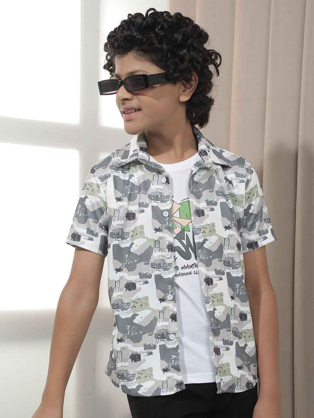 Olive Printed Shirt With Tshirt