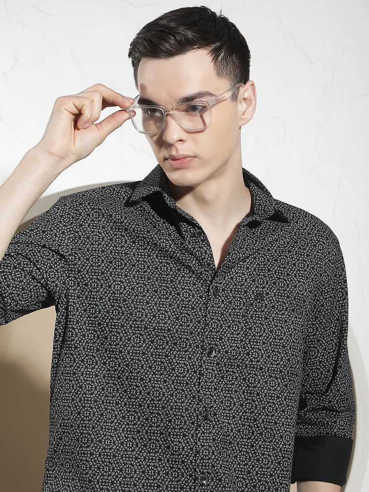 Black Printed 100% Cotton Shirt