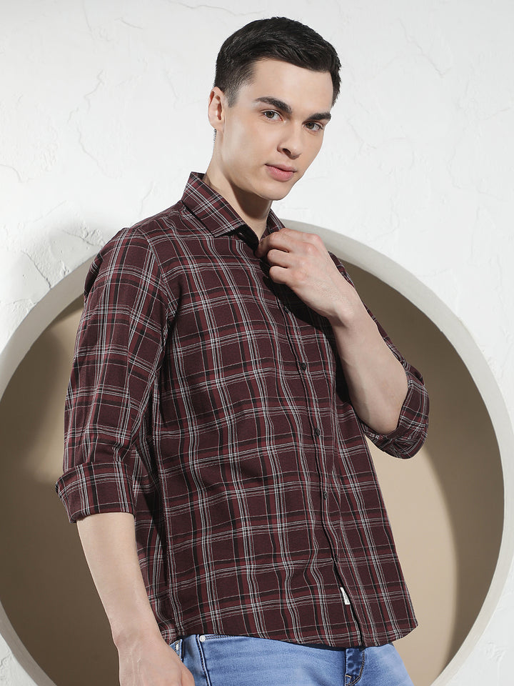 Maroon Checked 100% Cotton Shirt