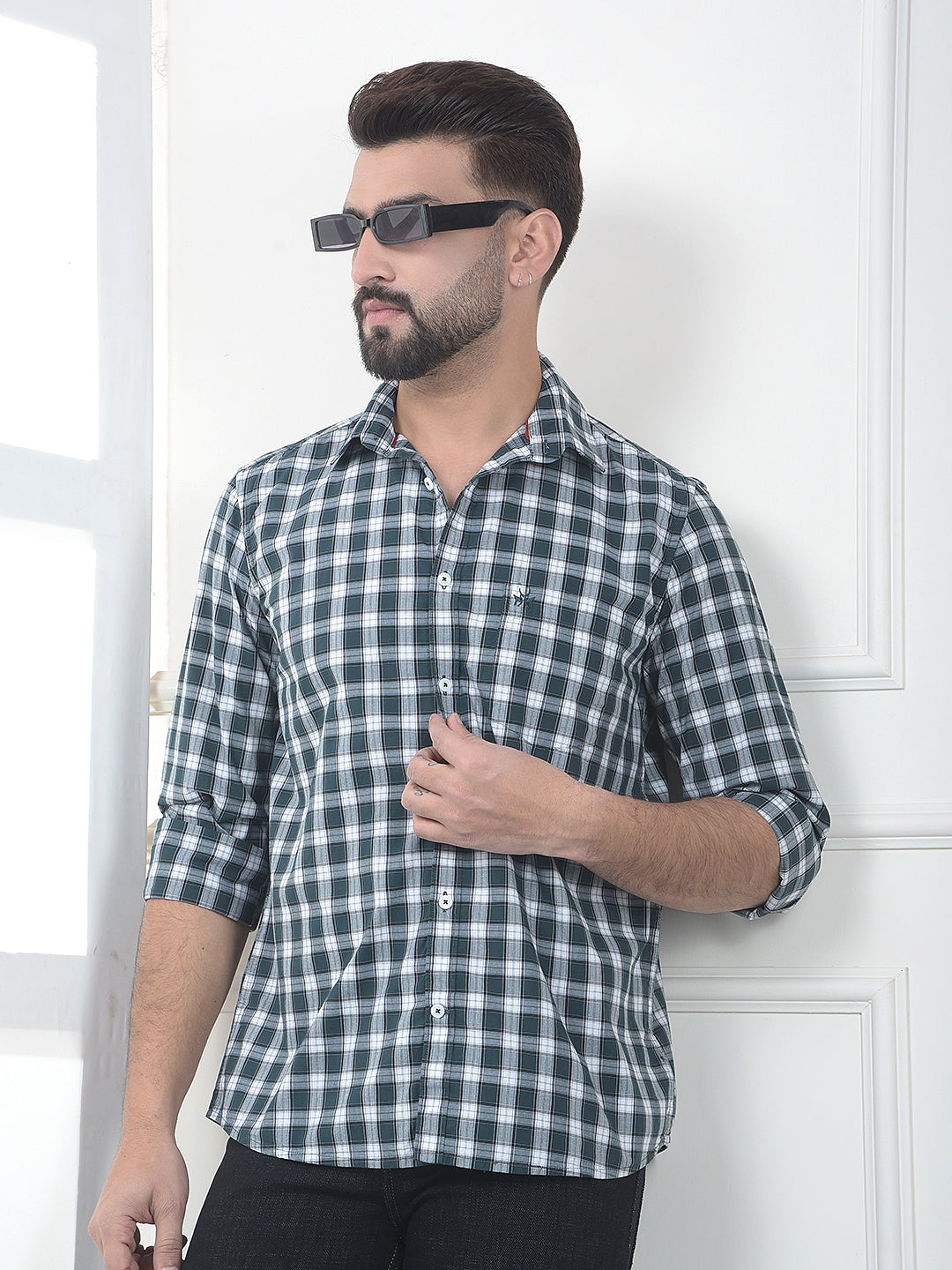 Moss Green Checked 100% Cotton Shirt