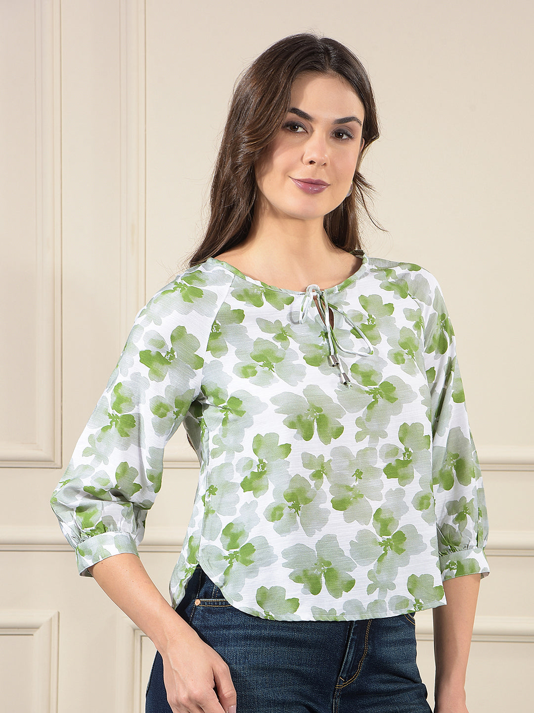 Green Floral Print Top