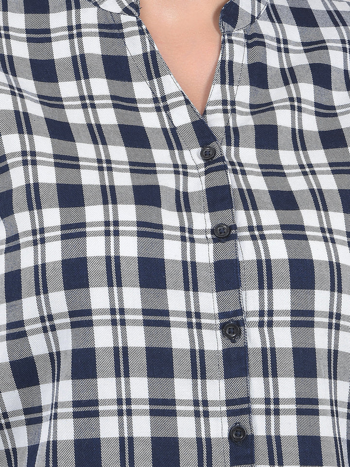 Navy Blue 100% Cotton Checked Shirt