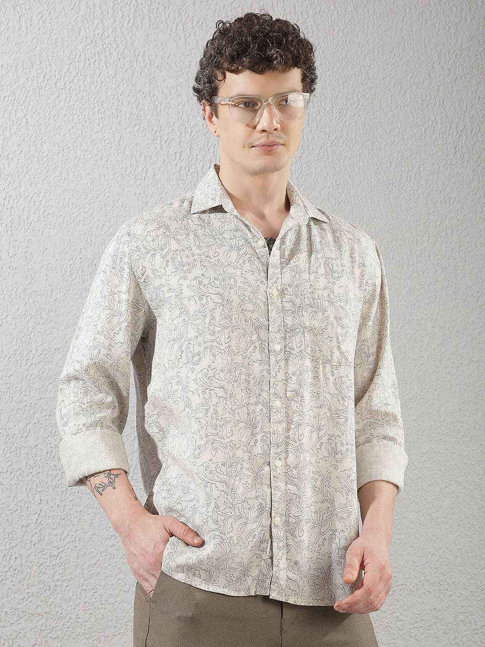 Linen Blue Floral Print Shirt