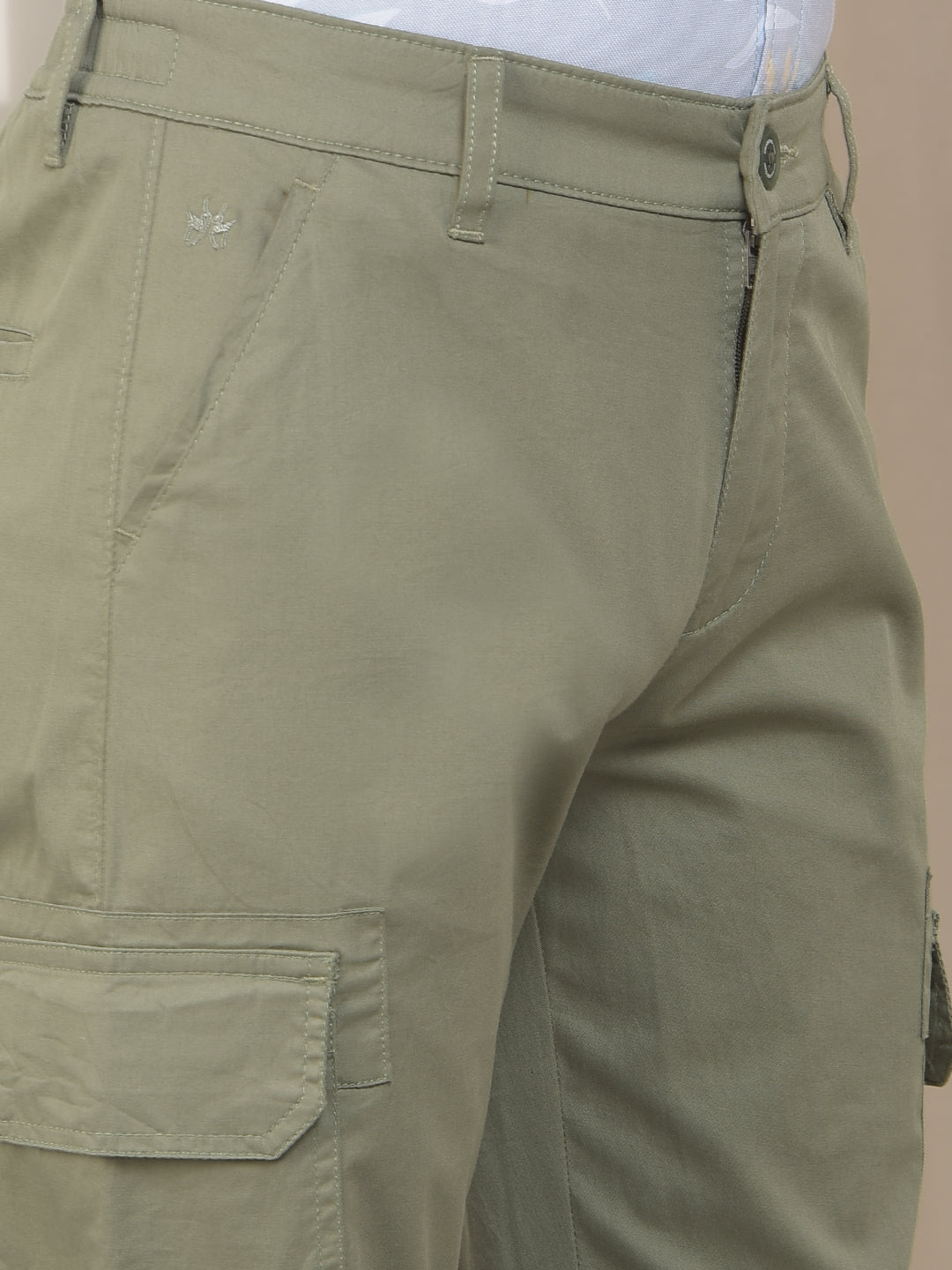 Olive Cotton Stretchable Cargo Trousers