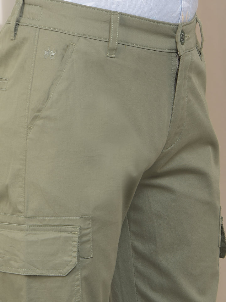 Olive Cotton Stretchable Cargo Trousers