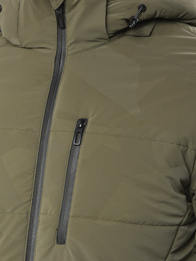 Olive Hooded Neck Puffer Jacket