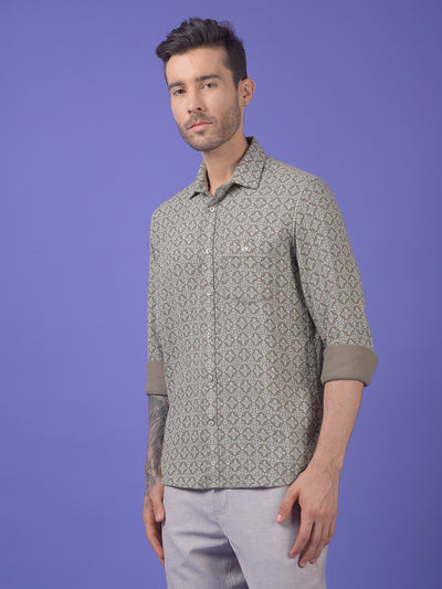 Olive Printed 100% Cotton Shirt