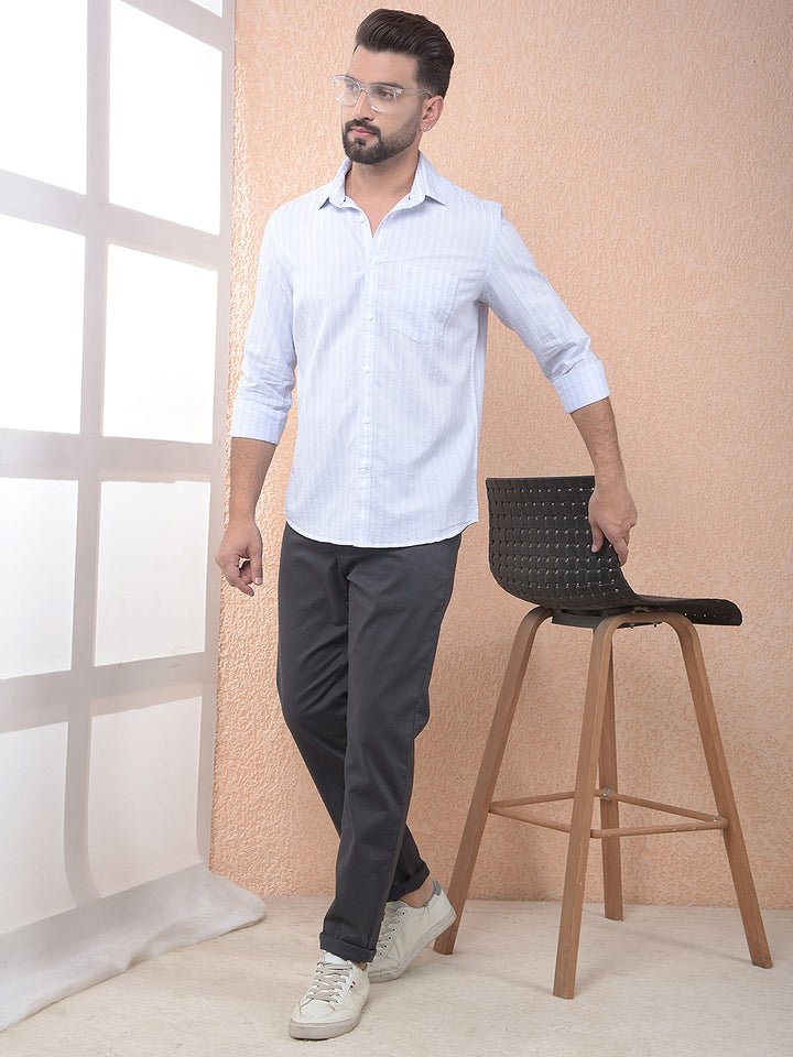 Purple Vertical Stripes 100% Cotton Shirt