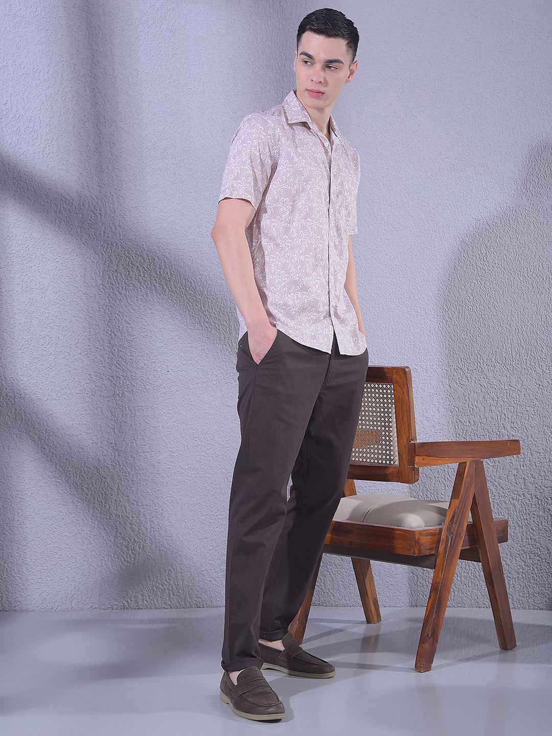 Peach Floral Print Shirt