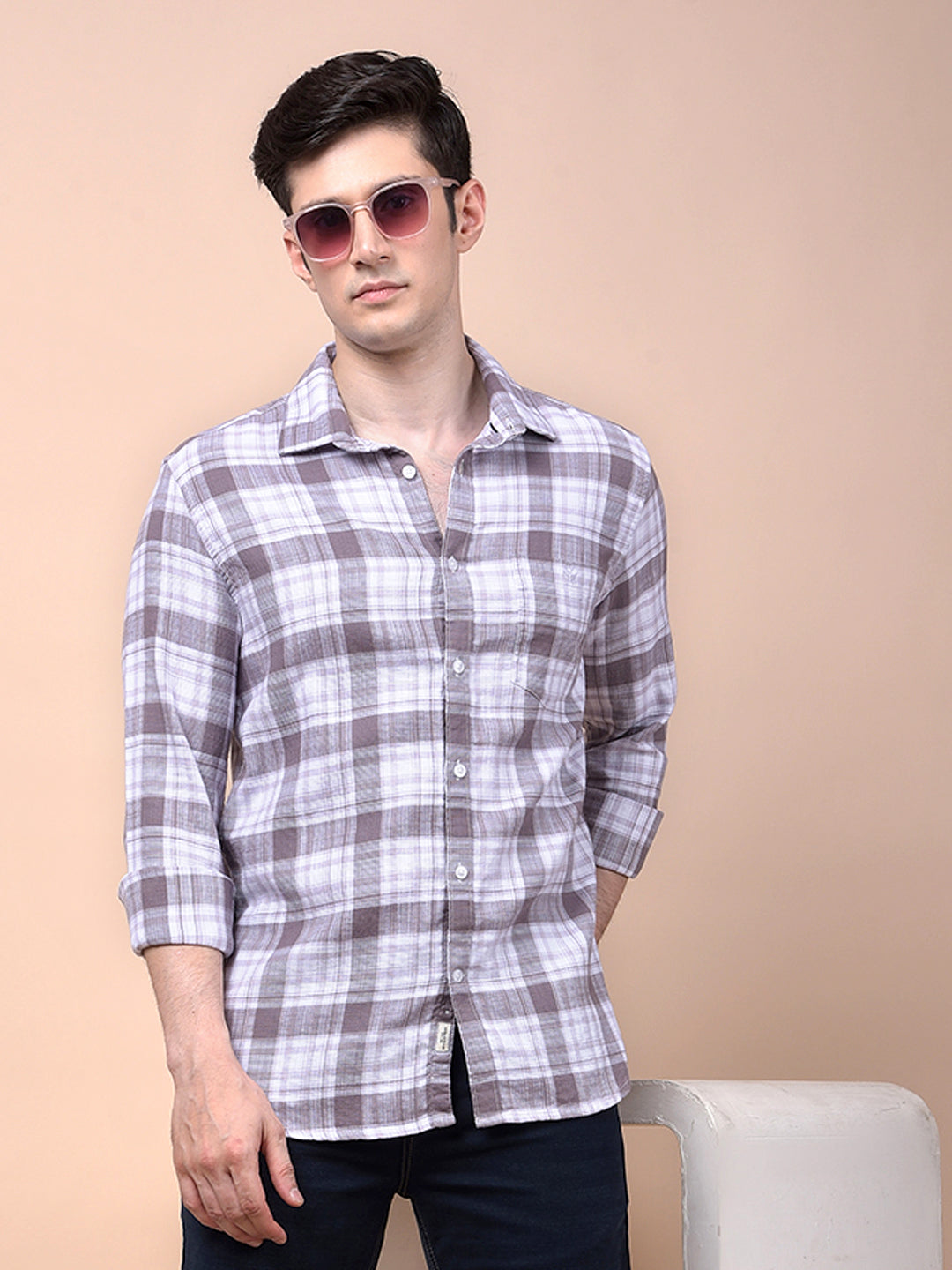 Purple Checked 100% Cotton Shirt
