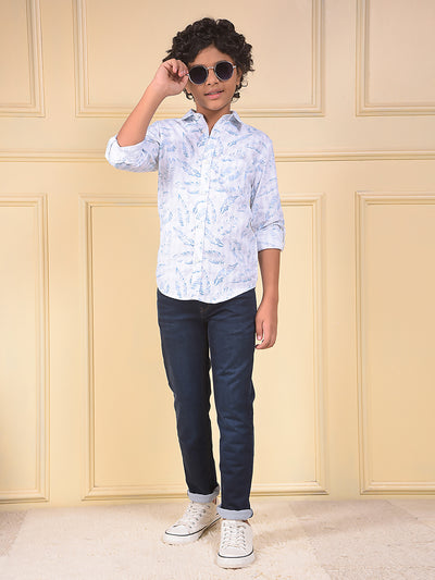 Blue Floral Print 100% Cotton Shirt