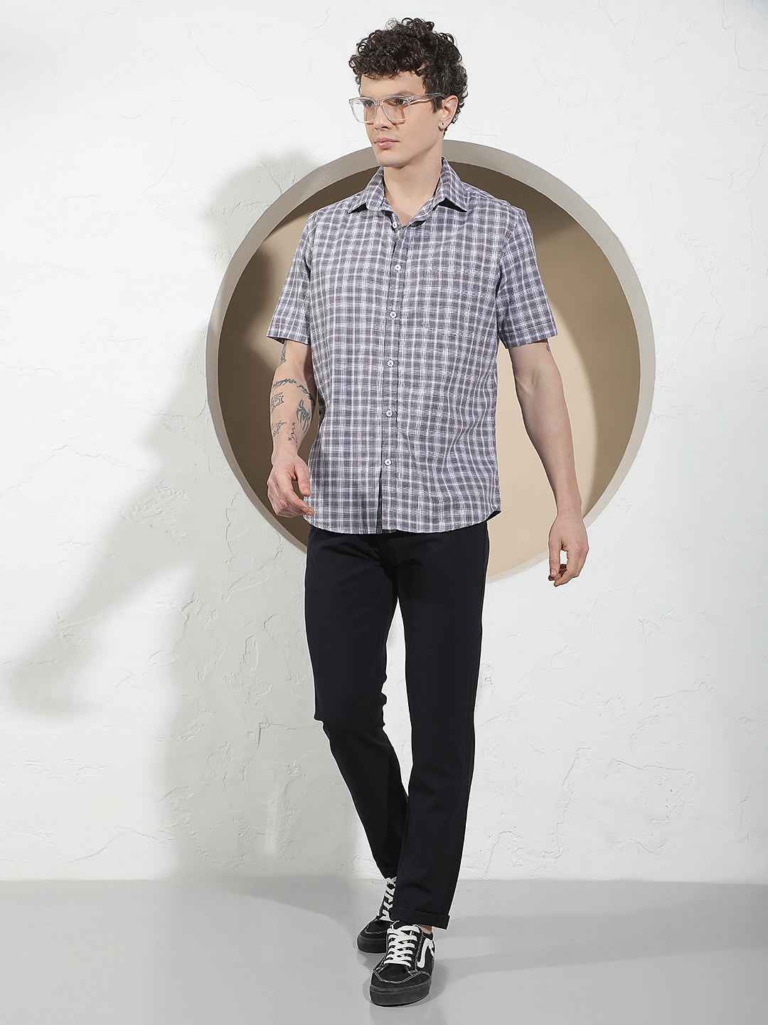 Purple Checked 100% Cotton Shirt