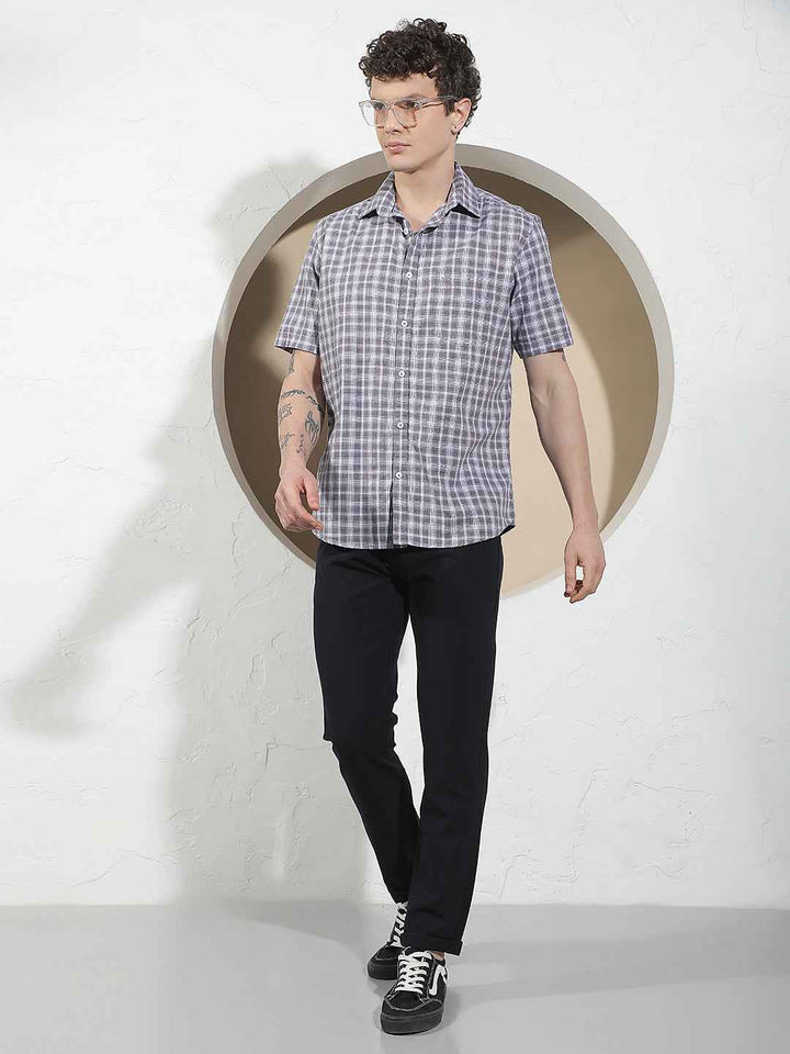 Purple Checked 100% Cotton Shirt