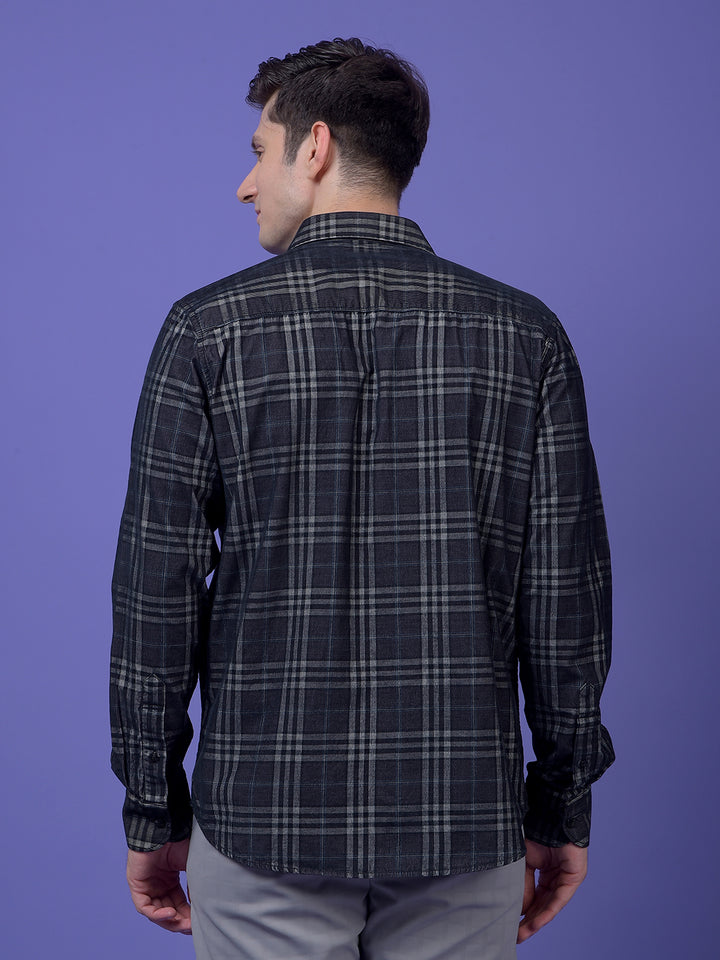 Black Checked 100% Cotton Corduroy Shirt