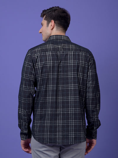 Black Checked 100% Cotton Corduroy Shirt