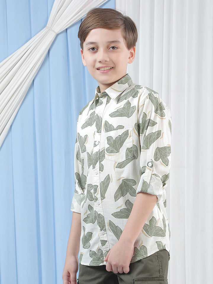 White Floral Print 100% Cotton Shirt