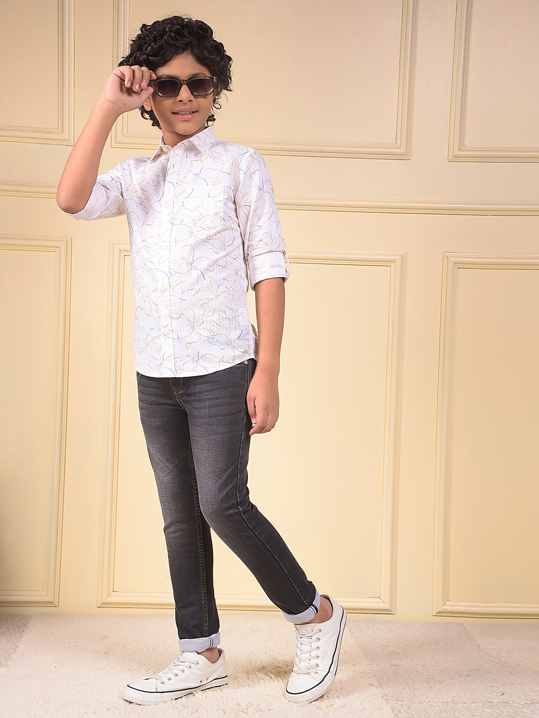 White Floral Print Shirt