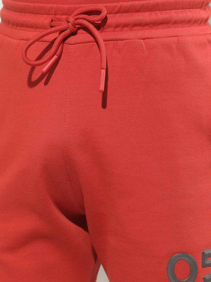 Red Typographic Print Shorts