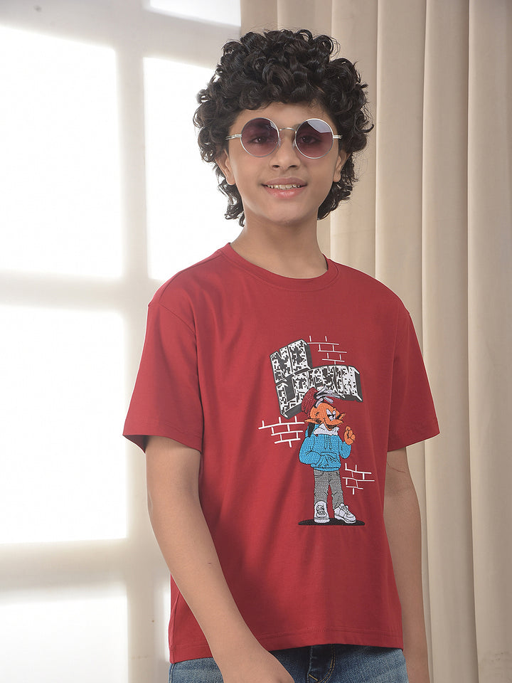 Red Cartoon Printed Oversized T-Shirt