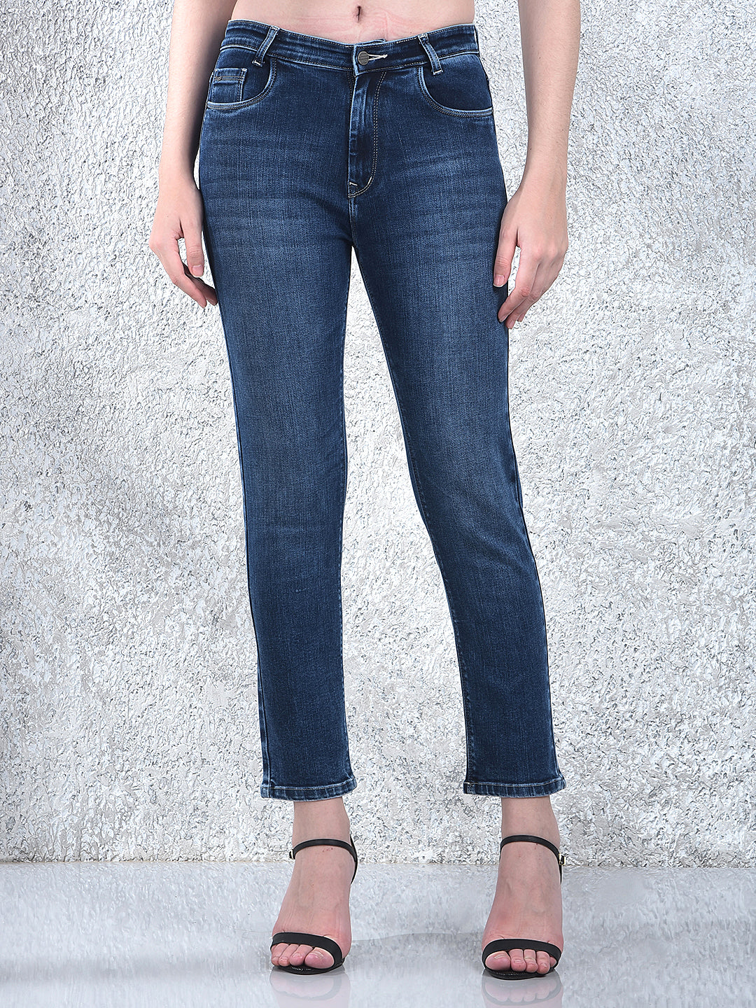 Blue Straight Cotton Jeans-Women Jeans-Crimsoune Club