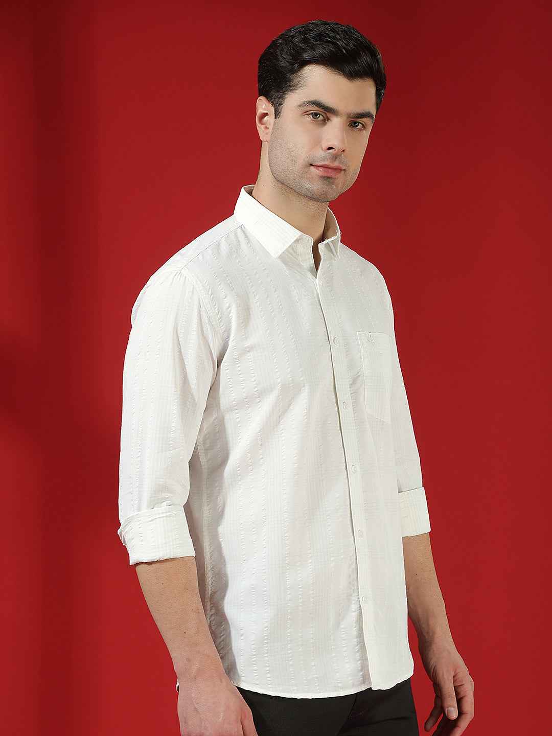 White Subtle Check Casual Shirt
