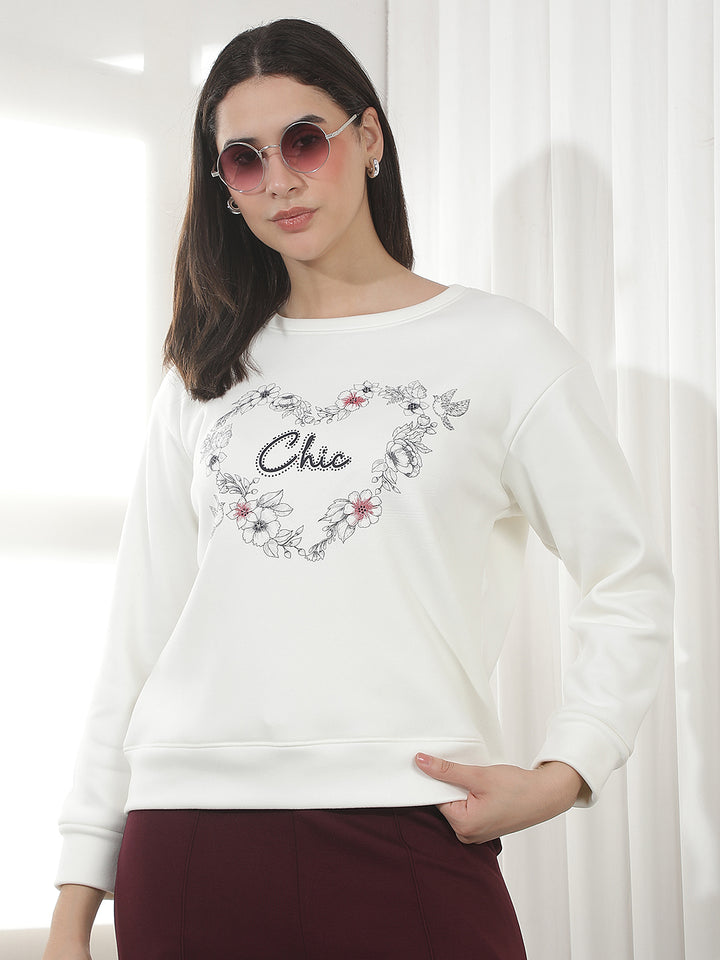 White Graphic Print Sweatshirt