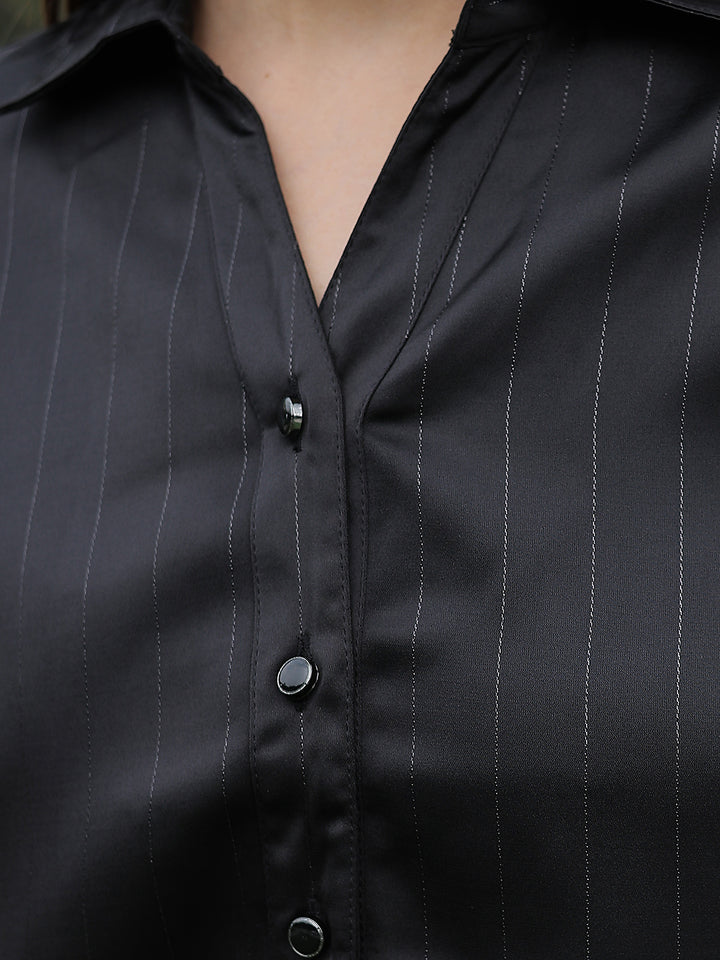 Black Striped Satin Shirt