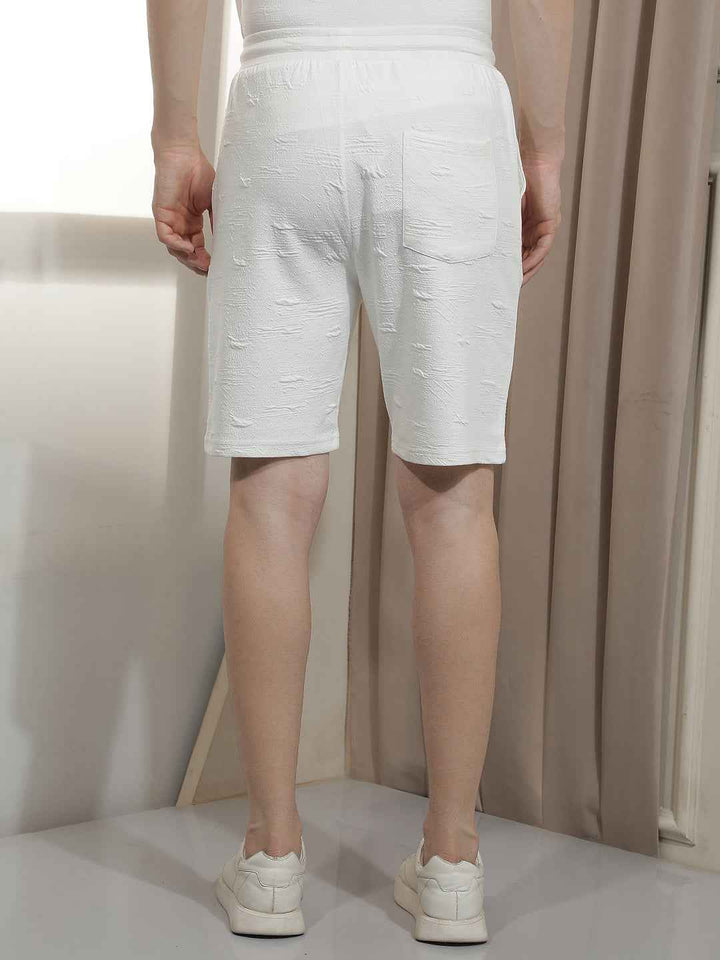 Refined White Jacquard Weave Shorts
