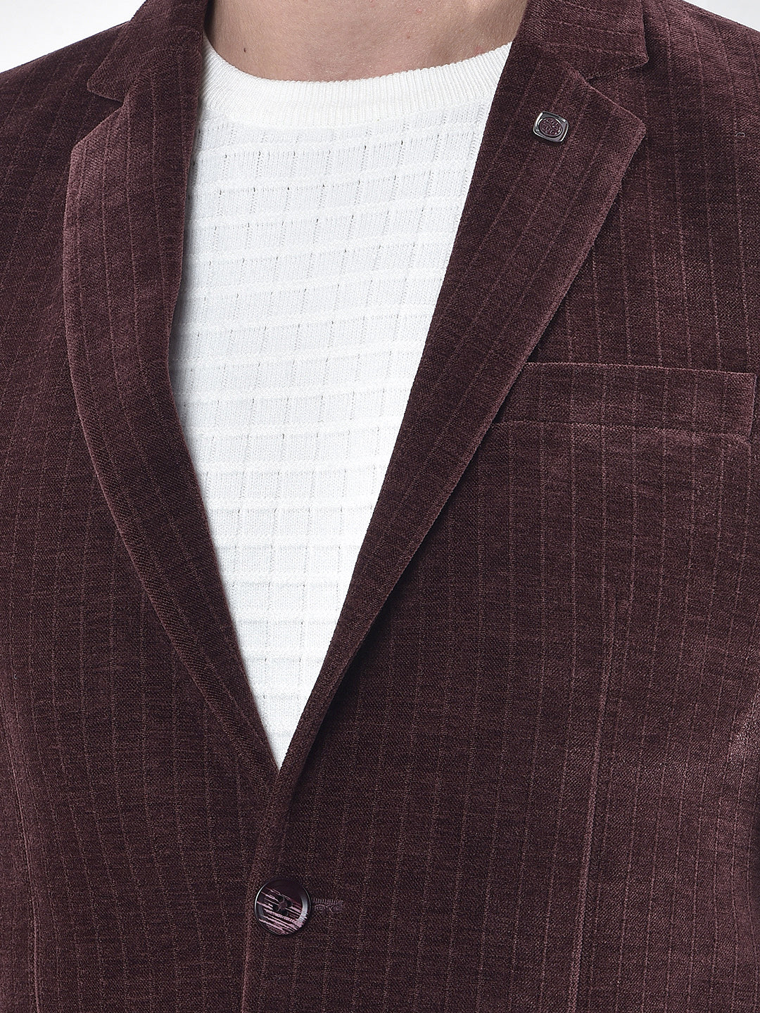 Wine Corduroy Single-Breasted Blazer