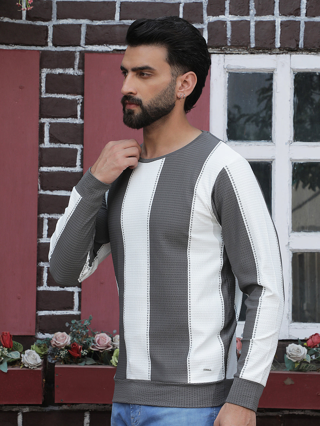 Grey Vertical Striped Sweatshirt