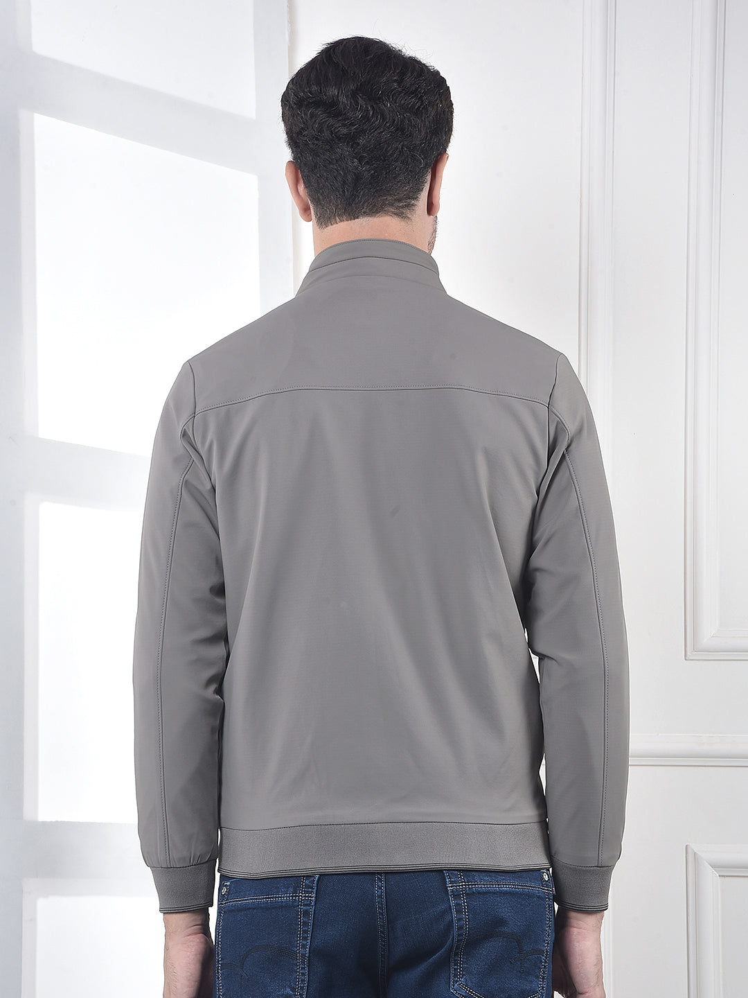 Grey Full-Zip Bomber Jacket