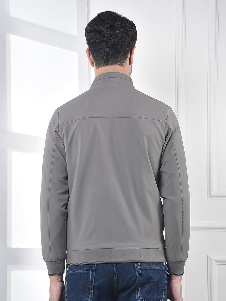 Grey Full-Zip Bomber Jacket