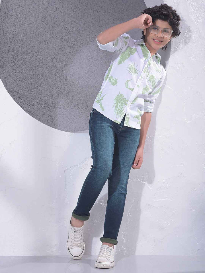 Green Floral Print 100% Cotton Shirt
