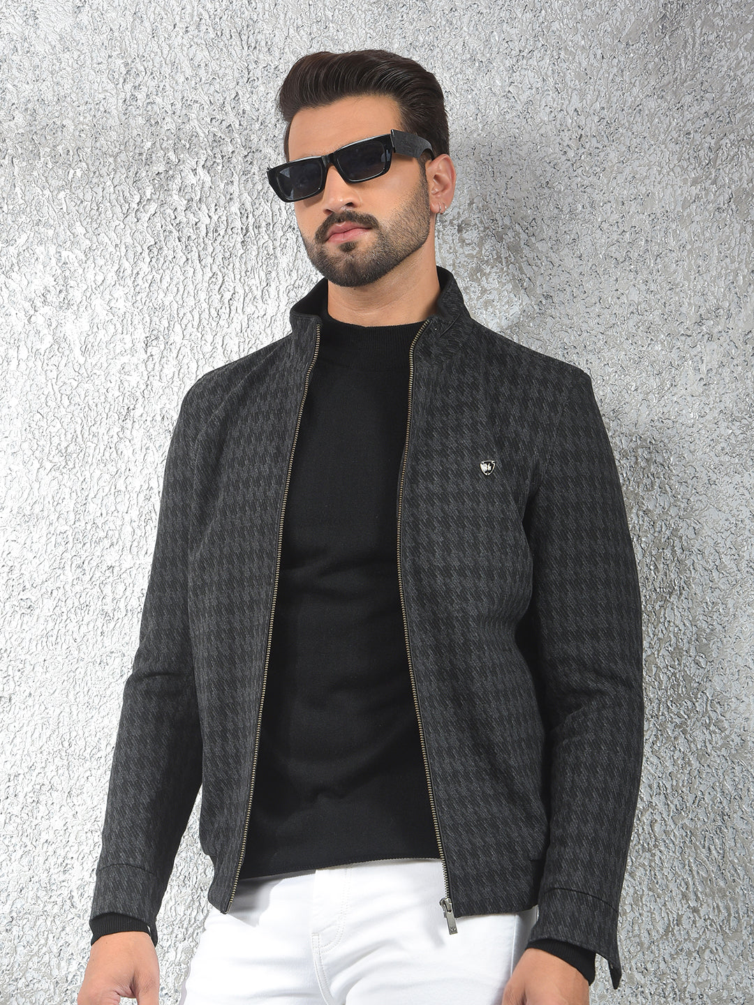 Black Jacquard Puffer Jacket