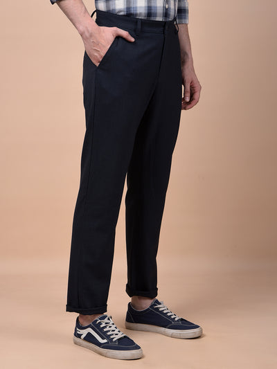 Navy Blue Checked Trousers
