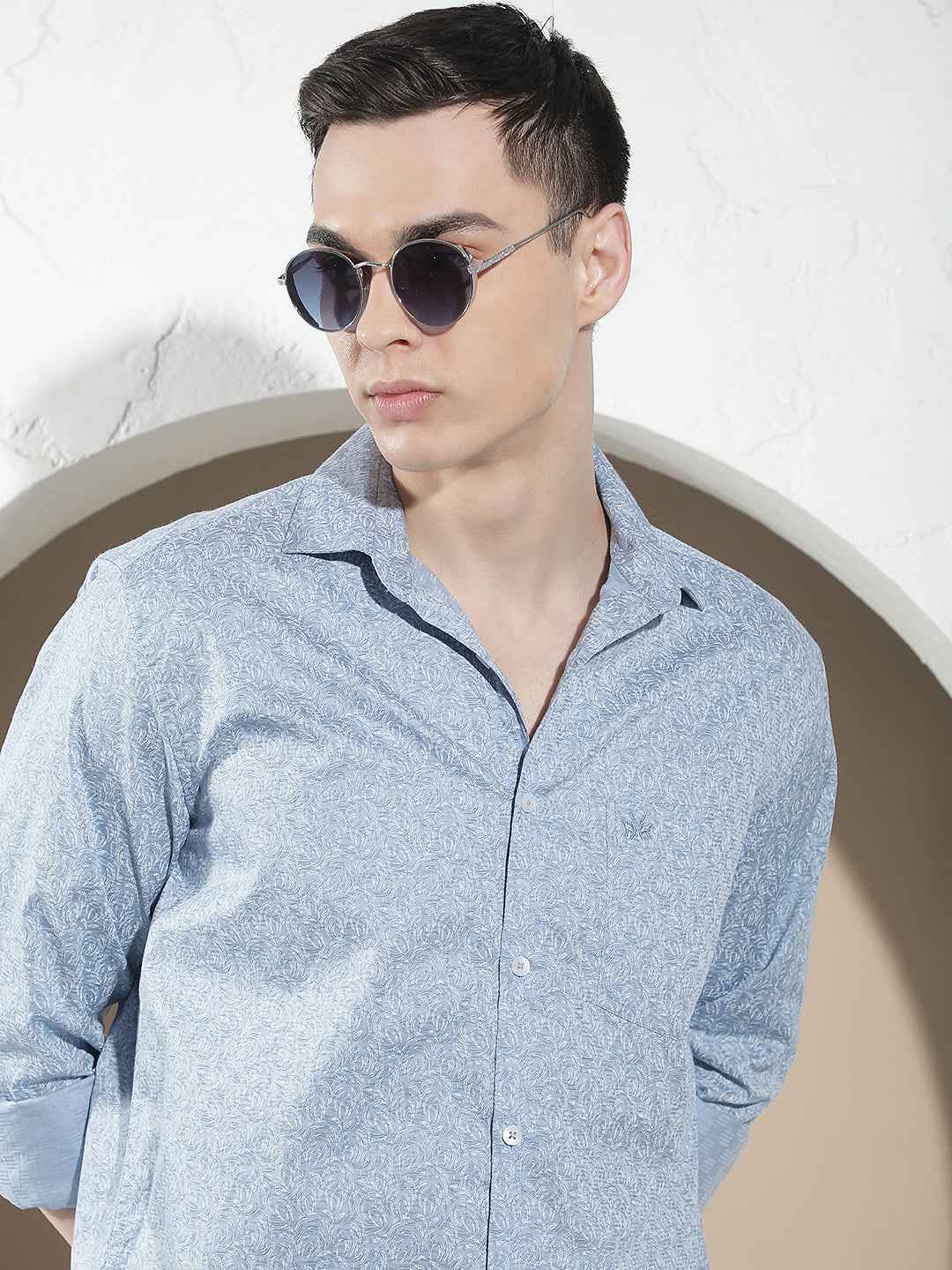 Blue Floral Print 100% Cotton Shirt