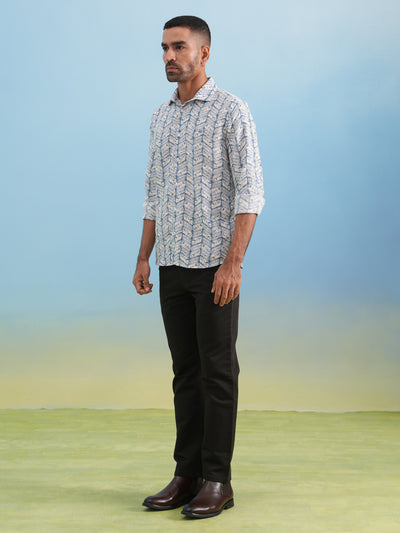 Blue Casual Printed Shirt