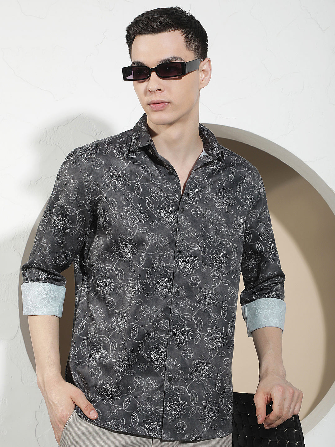 Olive Floral Print 100% Cotton Shirt