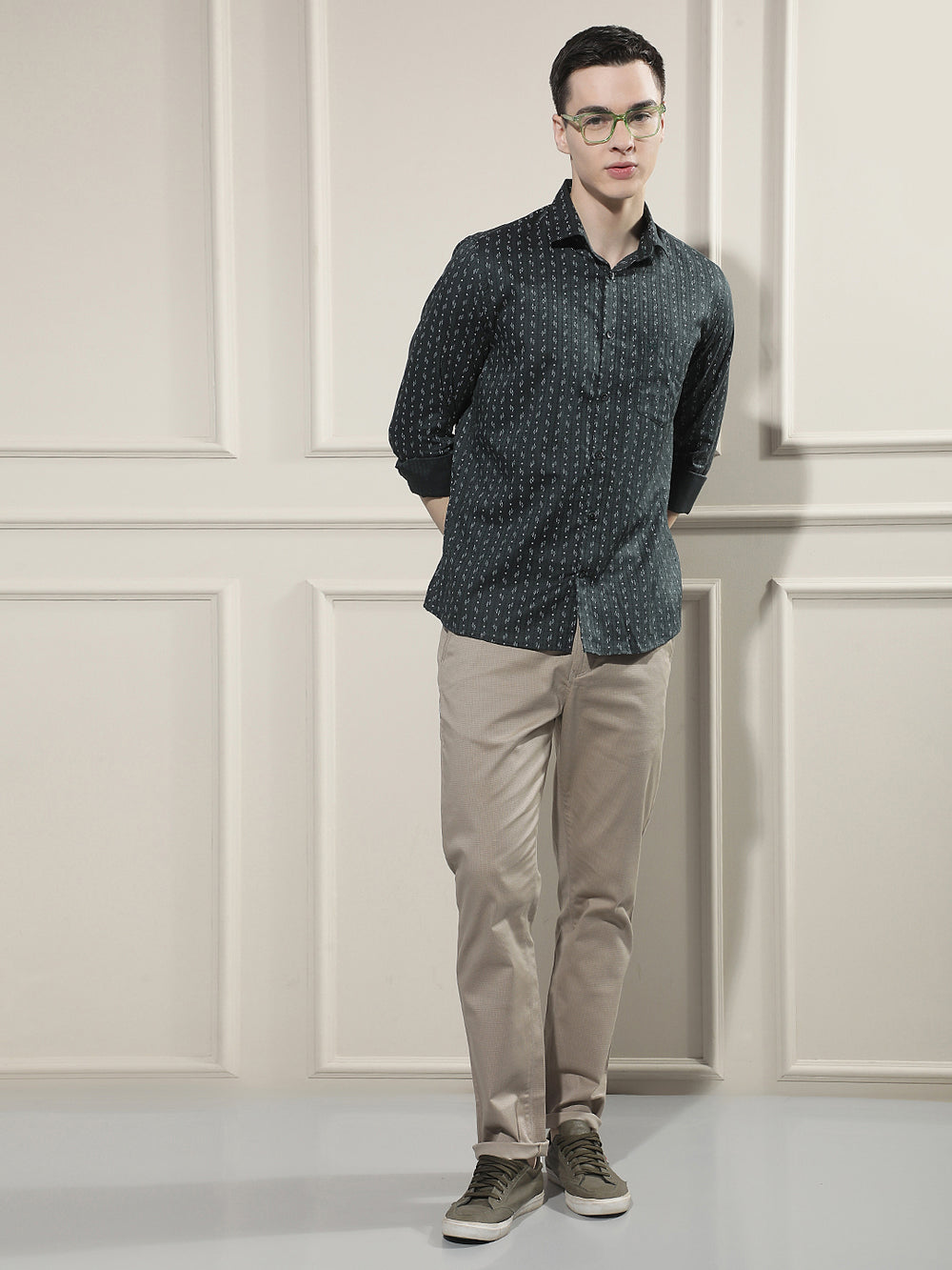 Green Micro Print Shirt