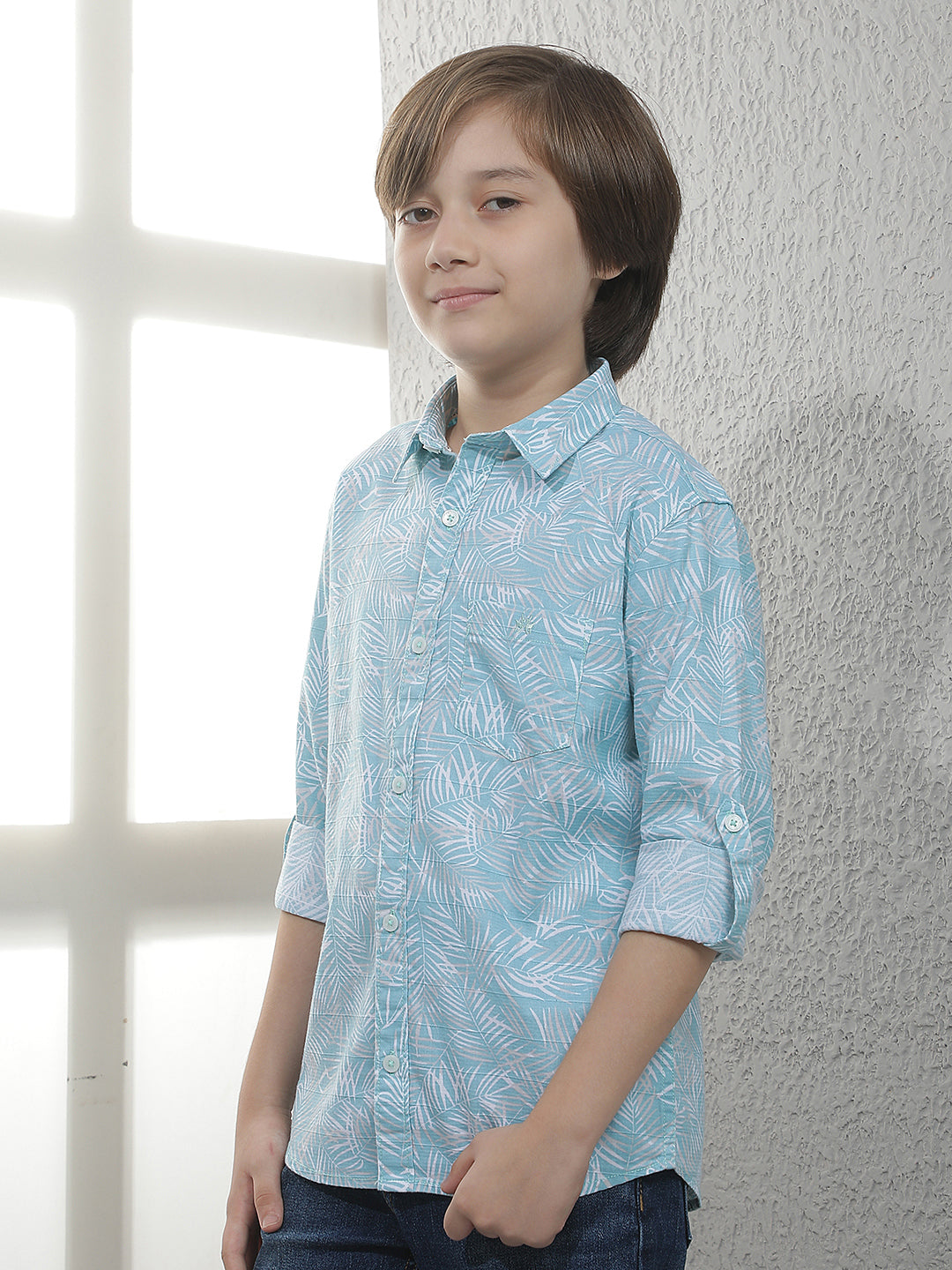 Sky Blue Tropical Print 100% Cotton Shirt