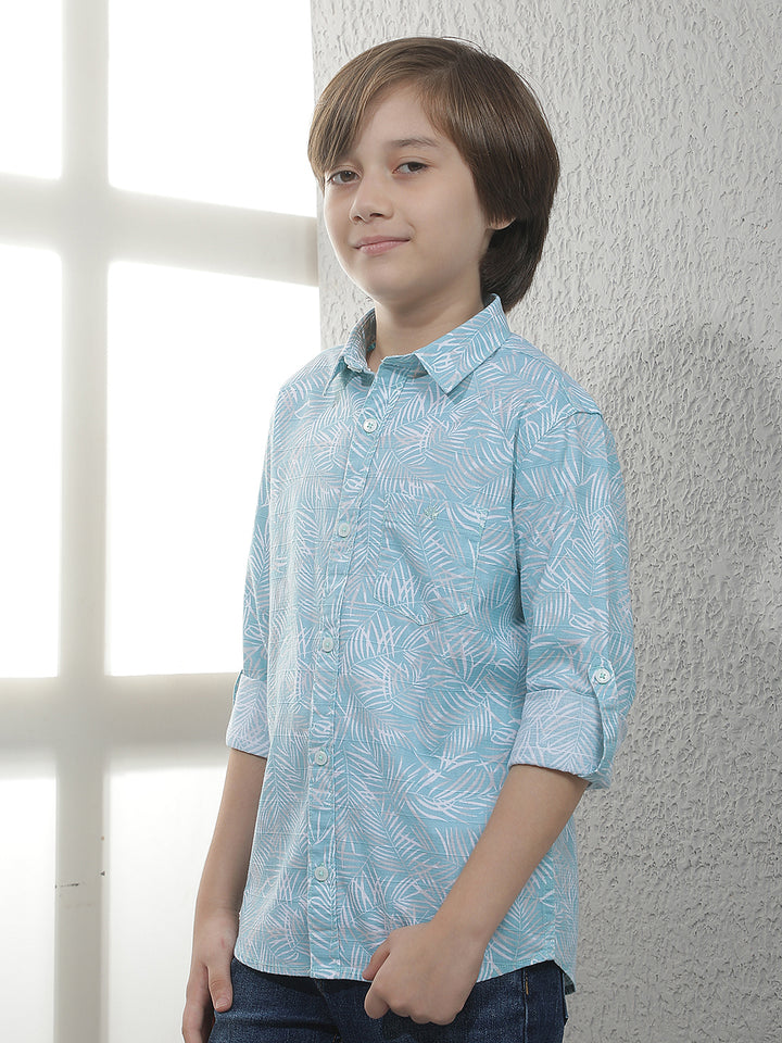 Sky Blue Tropical Print 100% Cotton Shirt