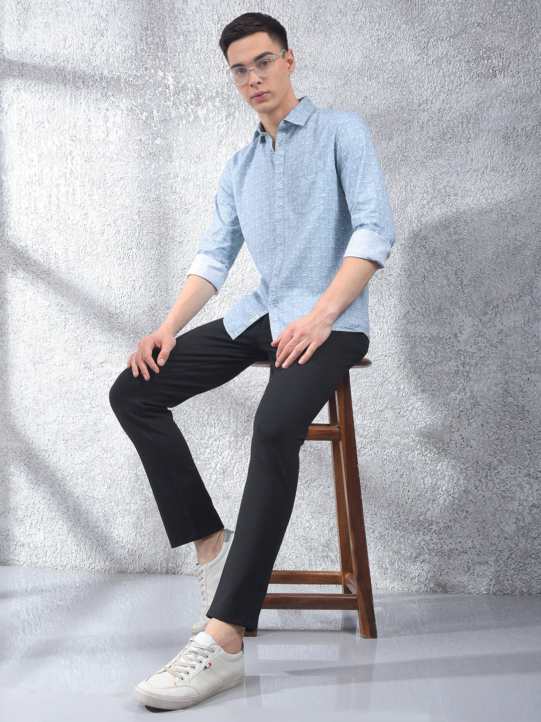 Blue Printed 100% Cotton Shirt-Men Shirts-Crimsoune Club