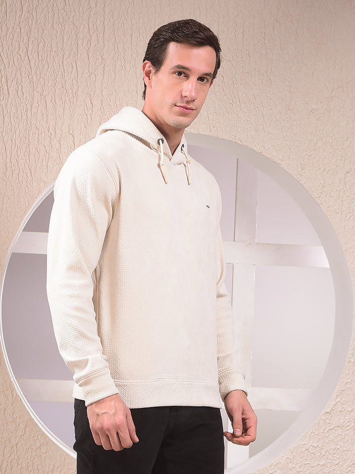 Off White Jacquard Hooded Neck Sweatshirt