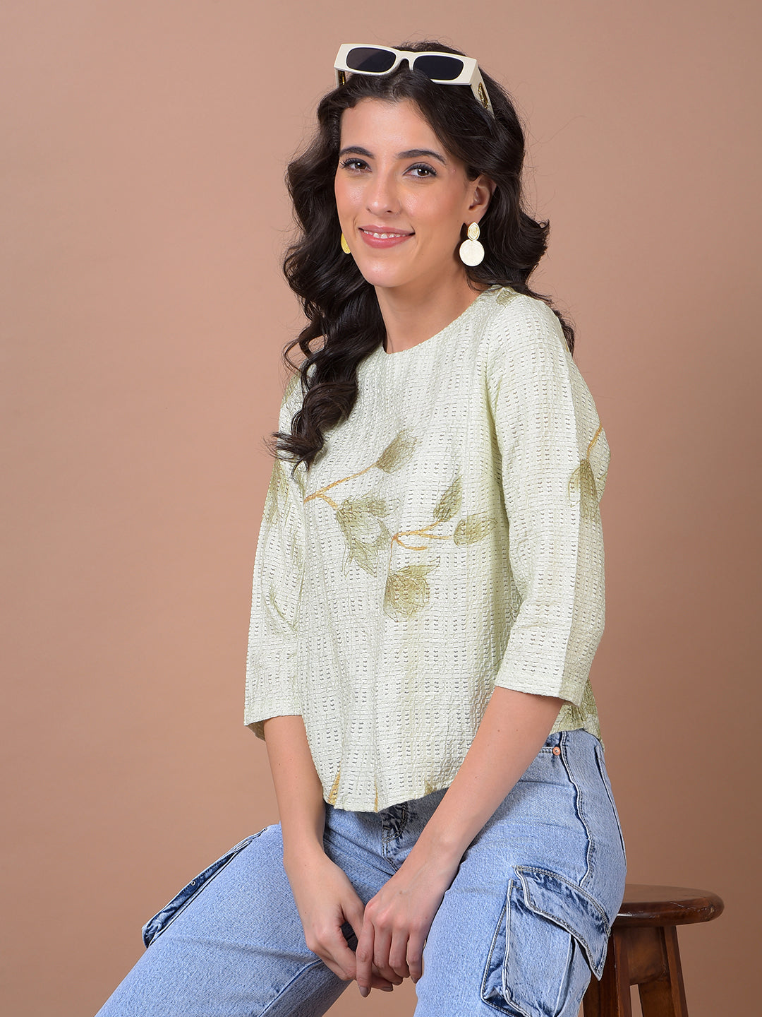 Green Floral Print Top