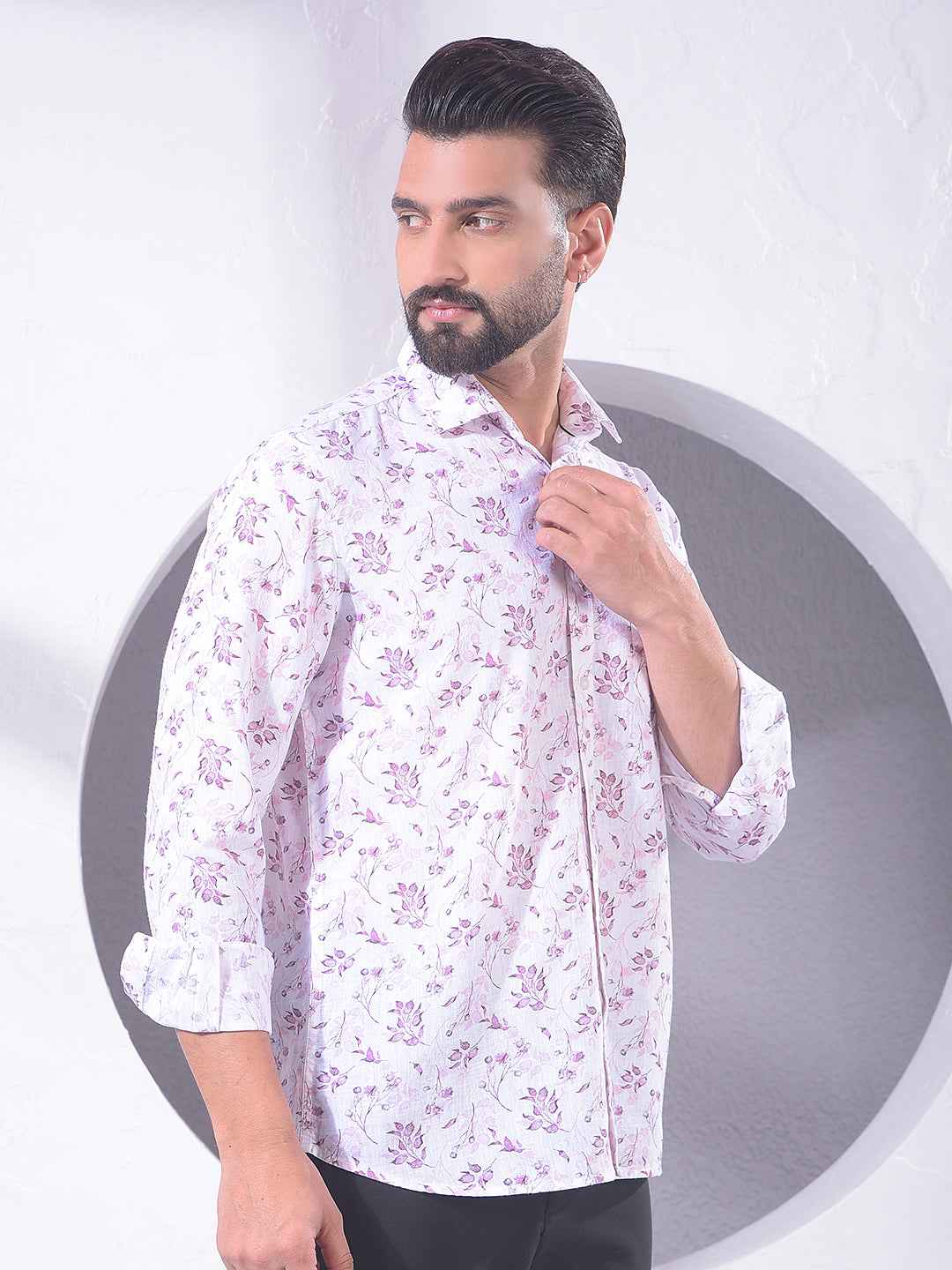 Pink Floral Print Linen Shirt