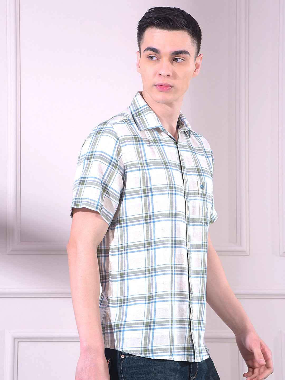 Green Linen Checked Shirt