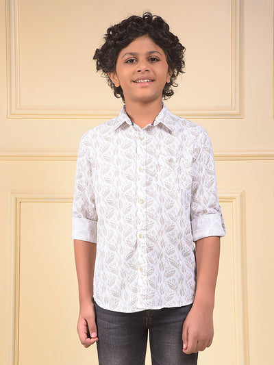 White Floral Print 100% Cotton Shirt