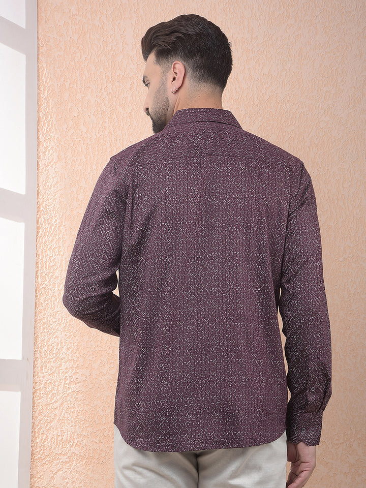 Wine Floral Print Shirt